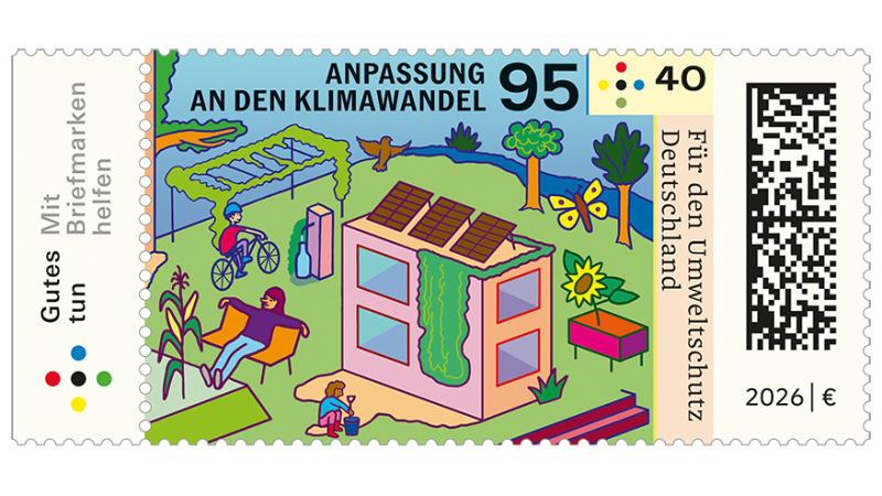 Sonderpostwertzeichen Anpassung an den Klimawandel. Bild: Bundesministerium für Umwelt, Klimaschutz, Naturschutz und nukleare Sicherheit
